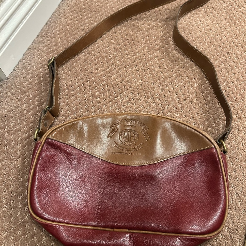 Ghurka Tan and Red Leather Shoulder Bag
